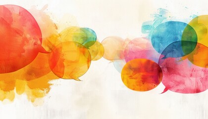 Colorful speech bubbles blending in abstract artwork showcasing communication and expression