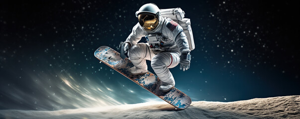 Naklejka premium An astronaut skateboards 