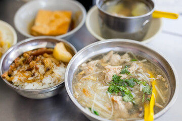 Taiwanese local cuisine shrimp rice noodles in the restaurant