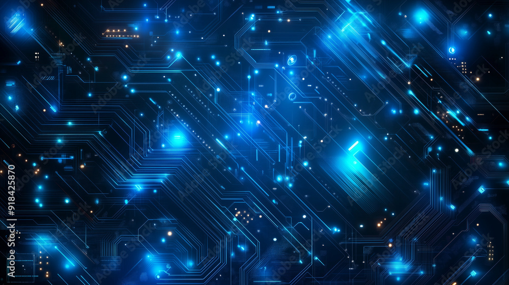 Poster futuristic computer technology background. the dark background is decorated with digital circuits an