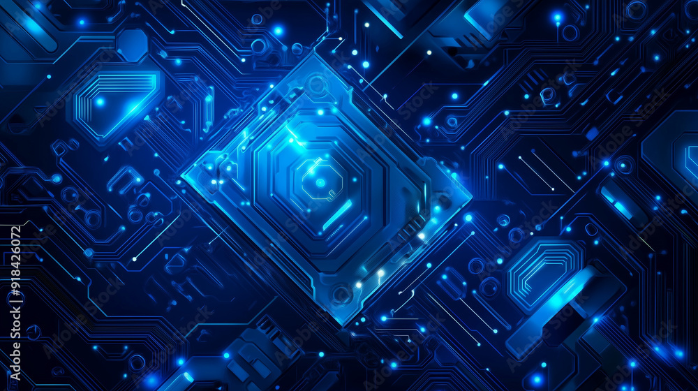 Poster futuristic computer technology background. the dark background is decorated with digital circuits an