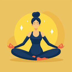 Flat vector illustration of a woman meditating in a calm, relaxed pose.
