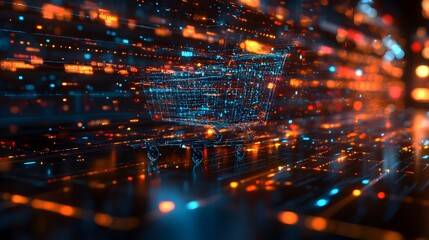 Energetic Cyber Monday shopping design with fast-moving digital elements, bright colors, and large text, perfect for capturing attention in a busy online market.