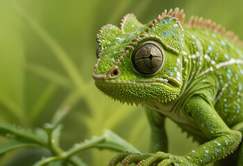 Fototapeta premium green chameleon on a branch