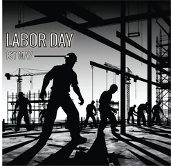 A poster for the day of labor day with a man walking in front of them. Labor Day 3D Effect Typography