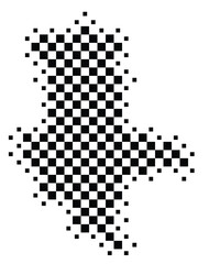 Abstract Map of the Bundesland Sachsen-Anhalt (DE) showing the territory with a pattern of black squares like a chessboard