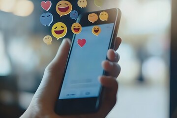 Person holding a smartphone with various icons on the screen