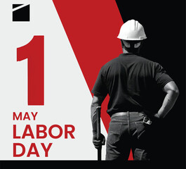A poster for the day of labor day with a man walking in front of them. Labor Day 3D Effect Typography