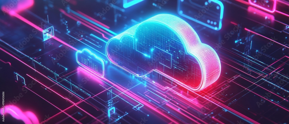 Aufkleber Futuristic Cloud Computing. Glowing Data Network and Connectivity