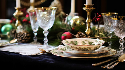 Table decor, holiday tablescape and formal dinner table setting for Christmas, holidays and event celebration, English country decoration and home styling inspiration