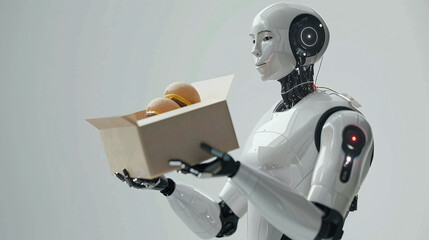 Futuristic Robot Delivering Pastries on City Street