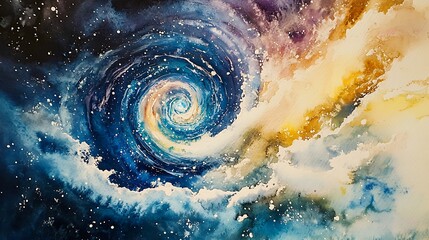 Fototapeta premium Abstract Watercolor Painting of a Cosmic Spiral