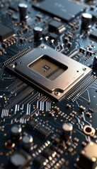 Cpu with semiconductor components, showcasing precision and complexity on clean background