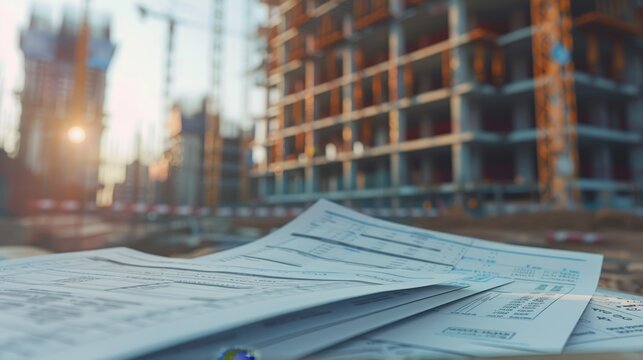 Budget management amid inflation with financial documents and construction site backdrop