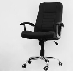 Black leather office armchair isolated on white background. computer chair with a black leather...