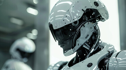 Industrial Robot with White Armor in a High-Tech Manufacturing Environment