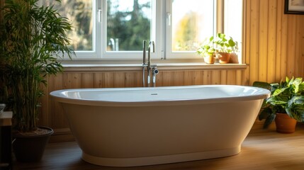Fototapeta premium Relaxing Bathroom with White Bathtub