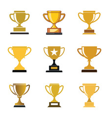 set of gold trophy cup isolated on white