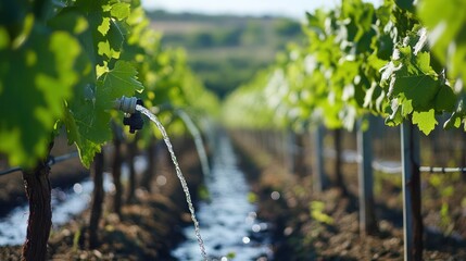 Drip irrigation system in vineyards