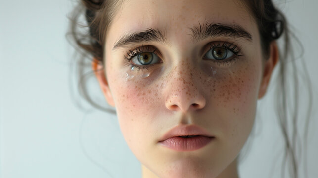 Close-up portrait of a young woman with teary eyes 
