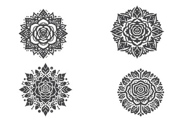 Simple Rose Mandala Design Silhouette Vector Style
