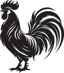 Chicken silhouette, Rooster black silhouette. Illustration vector graphic of rooster icon. Rooster logo. Color black and white. Tribal image of a rooster. Simple flat image