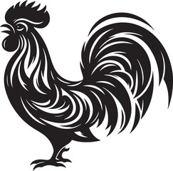 Obraz premium Chicken silhouette, Rooster black silhouette. Illustration vector graphic of rooster icon. Rooster logo. Color black and white. Tribal image of a rooster. Simple flat image