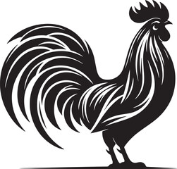 Chicken silhouette, Rooster black silhouette. Illustration vector graphic of rooster icon. Rooster logo. Color black and white. Tribal image of a rooster. Simple flat image