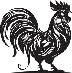 Chicken silhouette, Rooster black silhouette. Illustration vector graphic of rooster icon. Rooster logo. Color black and white. Tribal image of a rooster. Simple flat image