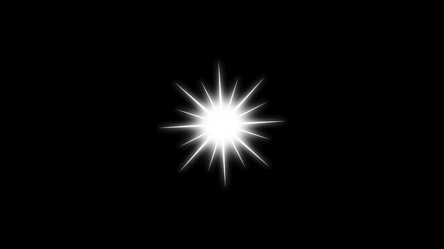 Glow starlight. Glowing twinkle star animation on black background. Stars shine effect. Twinkle festive or holiday decoration.  sparkling starlight. flickering glow light. blinking light effect overla