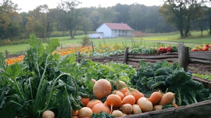 Freshly harvested vegetables on an organic farm