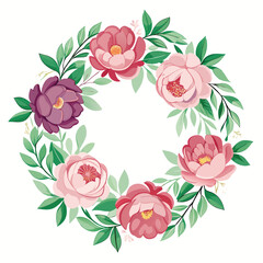 Painting wreath peony flowers and green art vector