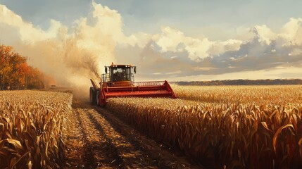 Fototapeta premium Harvesting machinery working in a corn field