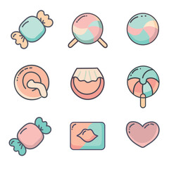 set of graphic pastel icons of caramel on a white