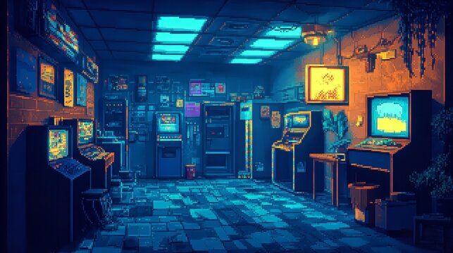 A Retro Pixel Art Background with Graphics and Retro