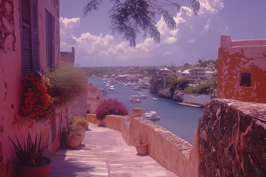 Overlook of king's wharf at the former royal naval dockyard on ireland island, bermuda