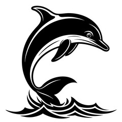 Naklejka premium Dolphin Leaping Vector. The dolphin jumps out of the water, often in a curved arc or straight-up silhouette vector illustration.