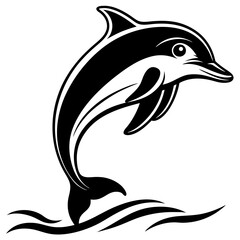 Dolphin Leaping Vector. The dolphin jumps out of the water, often in a curved arc or straight-up silhouette vector illustration.