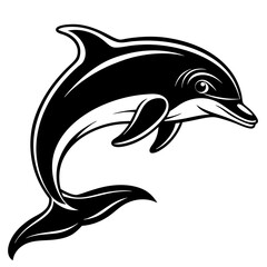 Dolphin Leaping Vector. The dolphin jumps out of the water, often in a curved arc or straight-up silhouette vector illustration.