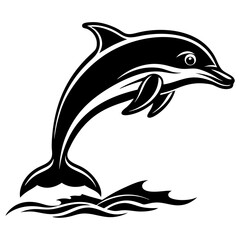Dolphin Leaping Vector. The dolphin jumps out of the water, often in a curved arc or straight-up silhouette vector illustration.