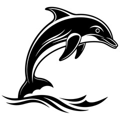 Dolphin Leaping Vector. The dolphin jumps out of the water, often in a curved arc or straight-up silhouette vector illustration.