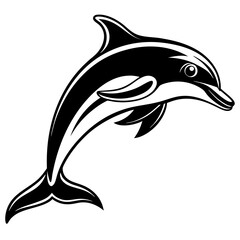 Dolphin Leaping Vector. The dolphin jumps out of the water, often in a curved arc or straight-up silhouette vector illustration.