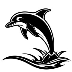 Dolphin Leaping Vector. The dolphin jumps out of the water, often in a curved arc or straight-up silhouette vector illustration.