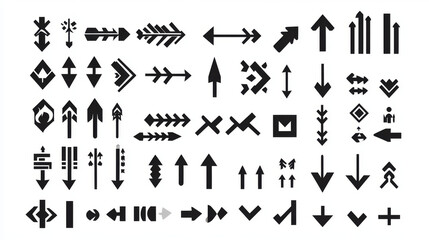 Large set of black arrow icons, featuring modern and simple arrow designs. A collection of arrow vectors and cursors.