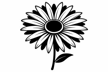 Daisy black and white flower silhouette on white background, Vector illustration, bird, icon, svg, characters, Holiday t shirt, Hand drawn trendy Vector illustration, Rose flower