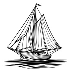 line art  sailboat  on the sea