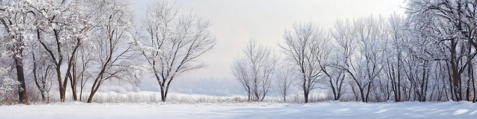 Fototapeta premium The White Wash: A pristine winter scene, fresh snow blanketing the ground and covering leafless trees