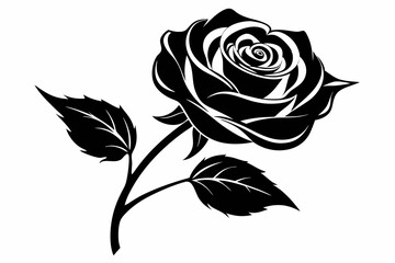 rose black silhouette illustration,rose flower silhouette logo vector illustration template design