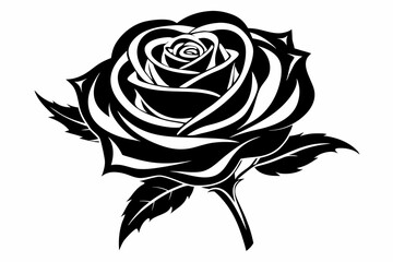 rose black silhouette illustration,rose flower silhouette logo vector illustration template design