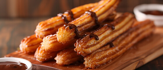 Delicious Churros Drizzled with Chocolate Sauce on a White Plate